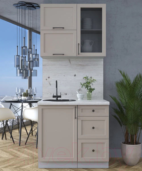 Изображение товара Кухонный гарнитур Интерлиния Тренд 0.9Б (луна/луна/бискайская сосна)