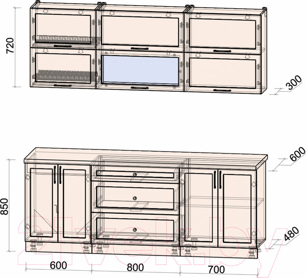 Изображение товара Кухонный гарнитур Interline Тренд 2.1Б (океан/океан/дуб бунратти)