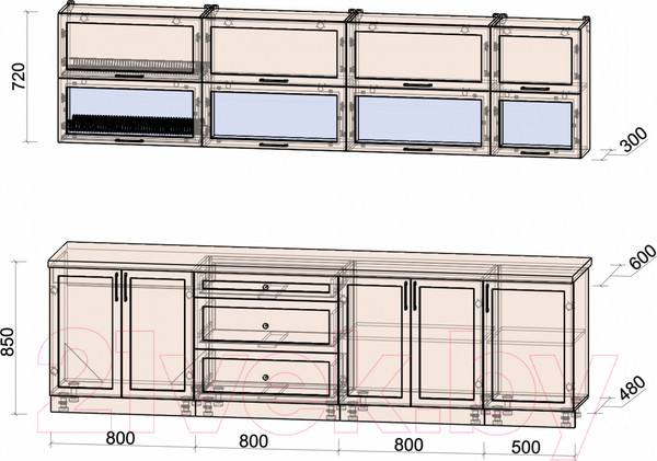 Изображение товара Кухонный гарнитур Интерлиния Тренд 2.9Б (пепел/пепел/опал светлый)