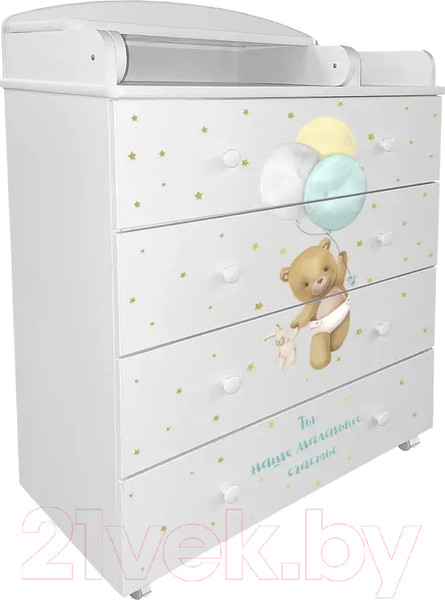 Изображение товара Комод пеленальный INDIGO My Sleepy Мишка 800/4 шариковые направляющие (белый)