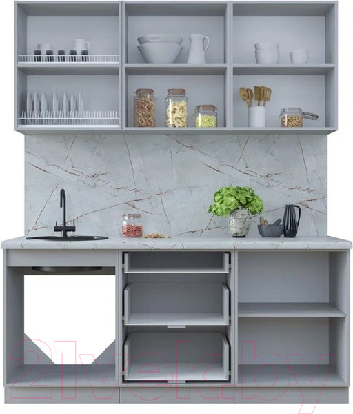 Изображение товара Кухонный гарнитур Интерлиния Тренд 1.8Б (луна/луна/бискайская сосна)