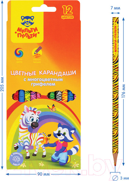 Изображение товара Набор цветных карандашей Мульти-пульти Енот и радуга / CP_33719 (12цв)