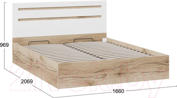 Изображение товара Двуспальная кровать ТриЯ Фьюжн ТД-260.01.04 с ПМ 160x200 (белый глянец/дуб делано)