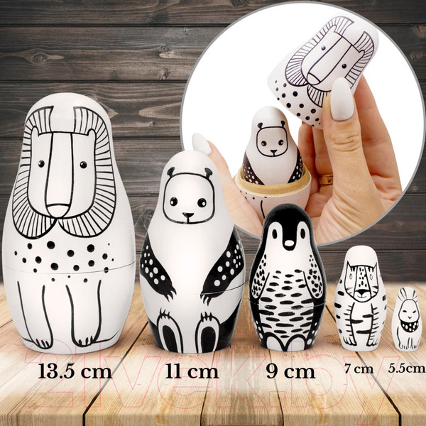Изображение товара Матрешка сувенирная Брестская Фабрика Сувениров С черными и белыми животными / 5312