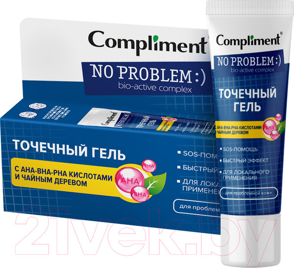 Изображение товара Гель для лица Compliment No Problem Точечный с АНА ВНА РНА кислотами и чайным деревом (25мл)