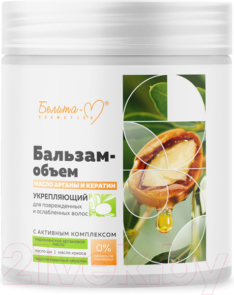 Изображение товара Бальзам для волос Белита-М Объем Масло арганы и кератин Укрепляющий Для поврежденных волос (500г)