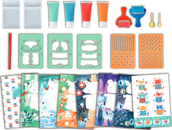 Изображение товара Набор для творчества Hape Для рисования губкой и валиками по трафаретам / E1067_HP