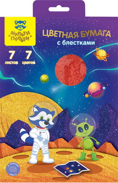 Изображение товара Набор цветной бумаги Мульти-пульти Енот в космосе / ЦБ7А5б_16846 (7цв)