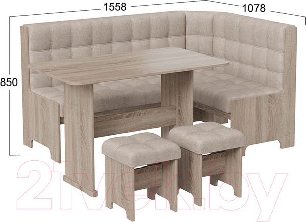 Изображение товара Обеденная группа ТриЯ Флорида (дуб сонома трюфель/микровелюр Wellmart Dark Beige)