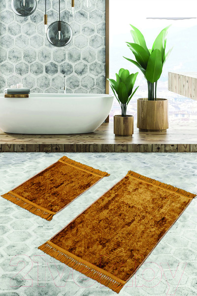 Изображение товара Набор ковриков для ванной и туалета Karven Buket Sacakli / KV 416 (Cikolata/шоколад)