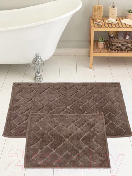 Изображение товара Набор ковриков для ванной и туалета Karven Parke / KV 422 (Eko Hali Rengi/темно-бежевый)