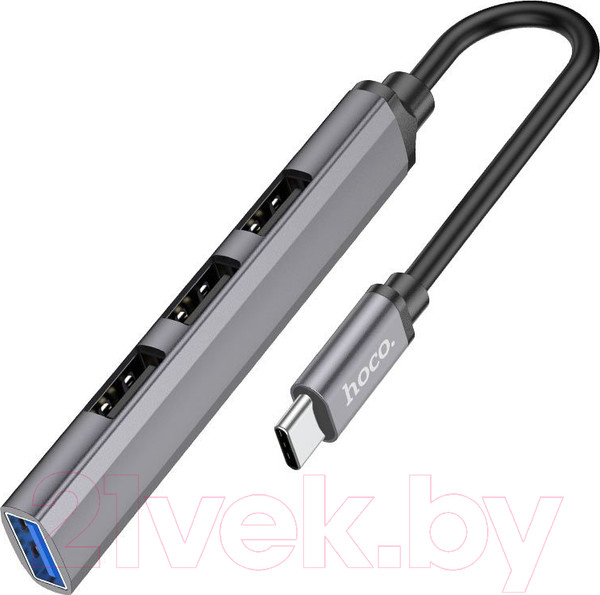 Изображение товара USB-хаб Hoco HB26 Type-C на 4 (USB3.0+USB2.0x3) (металлик)
