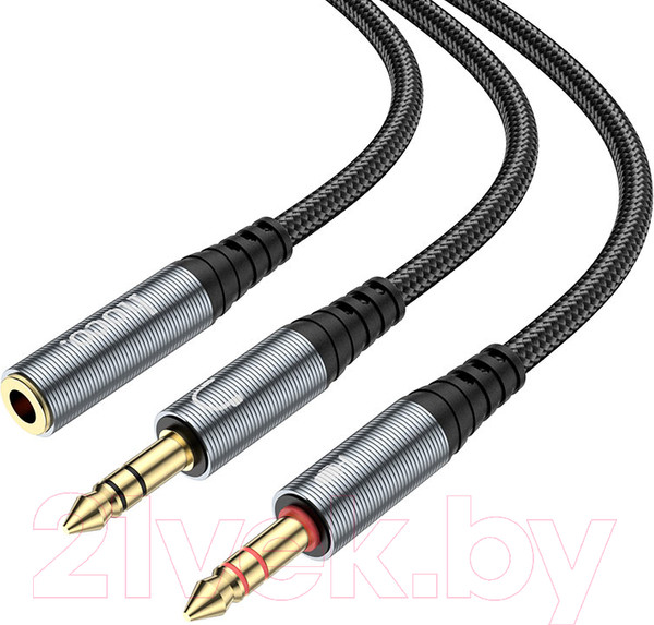 Изображение товара Кабель Hoco UPA21 2в1 Jack 2 вилки - Jack розетка (0.25м, металлик)