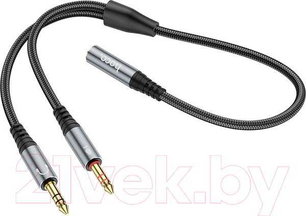 Изображение товара Кабель Hoco UPA21 2в1 Jack 2 вилки - Jack розетка (0.25м, металлик)