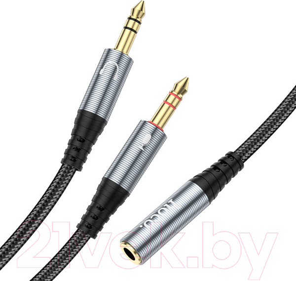 Изображение товара Кабель Hoco UPA21 2в1 Jack 2 вилки - Jack розетка (0.25м, металлик)