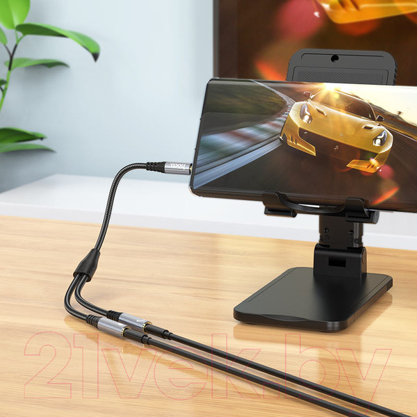 Изображение товара Кабель Hoco UPA21 2в1 Jack вилка - Jack 2 розетки (0.25м, металлик)