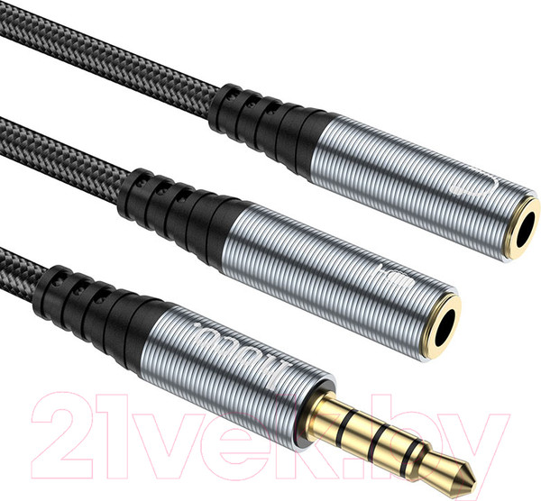 Изображение товара Кабель Hoco UPA21 2в1 Jack вилка - Jack 2 розетки (0.25м, металлик)