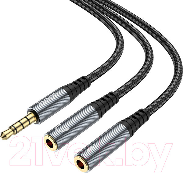 Изображение товара Кабель Hoco UPA21 2в1 Jack вилка - Jack 2 розетки (0.25м, металлик)