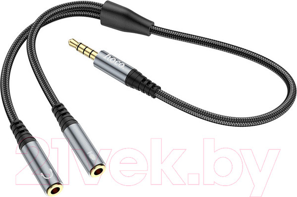 Изображение товара Кабель Hoco UPA21 2в1 Jack вилка - Jack 2 розетки (0.25м, металлик)