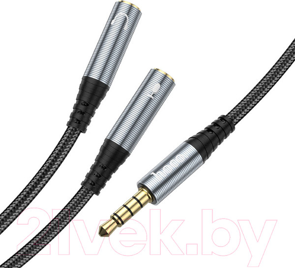 Изображение товара Кабель Hoco UPA21 2в1 Jack вилка - Jack 2 розетки (0.25м, металлик)