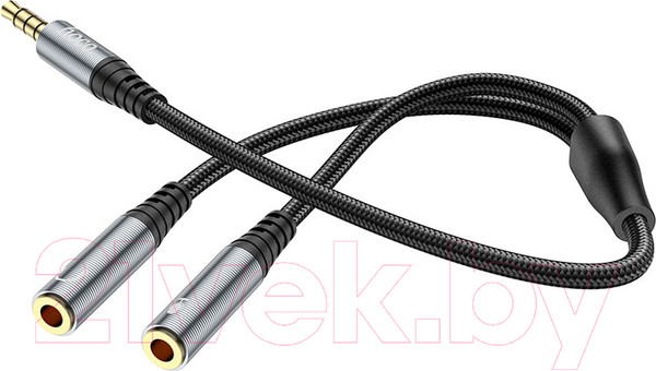 Изображение товара Кабель Hoco UPA21 2в1 Jack вилка - Jack 2 розетки (0.25м, металлик)