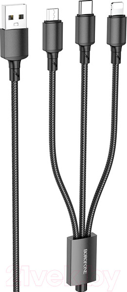Изображение товара Кабель Borofone BX72 3в1 Lightning+Micro+Type-C (1м, черный)