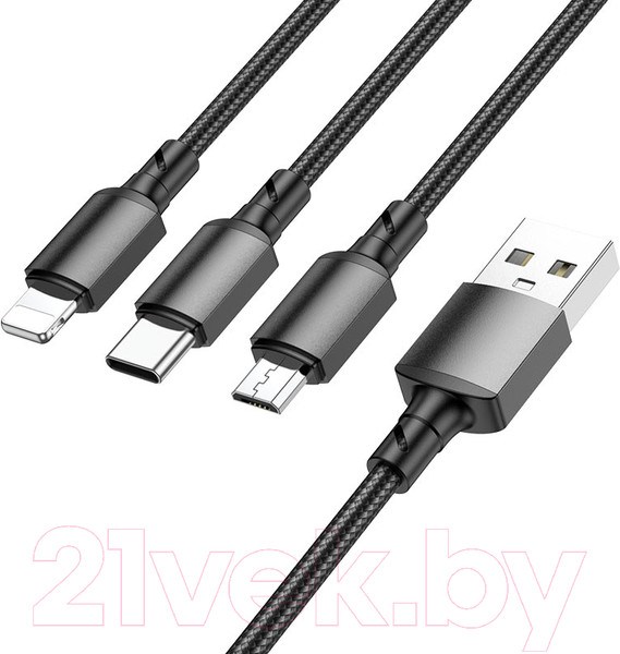Изображение товара Кабель Borofone BX72 3в1 Lightning+Micro+Type-C (1м, черный)