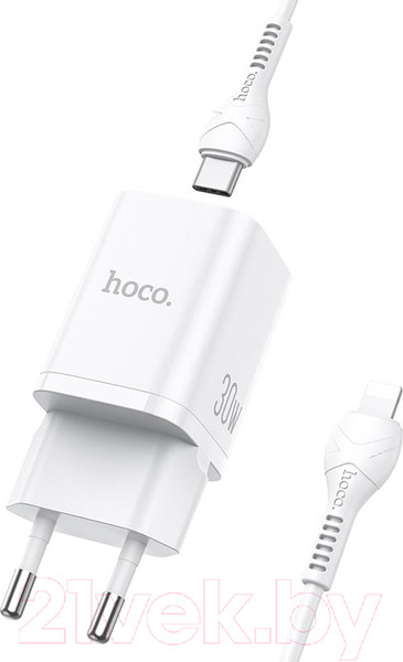 Изображение товара Зарядное устройство сетевое Hoco N13 + кабель Type-C to Lightning (белый)