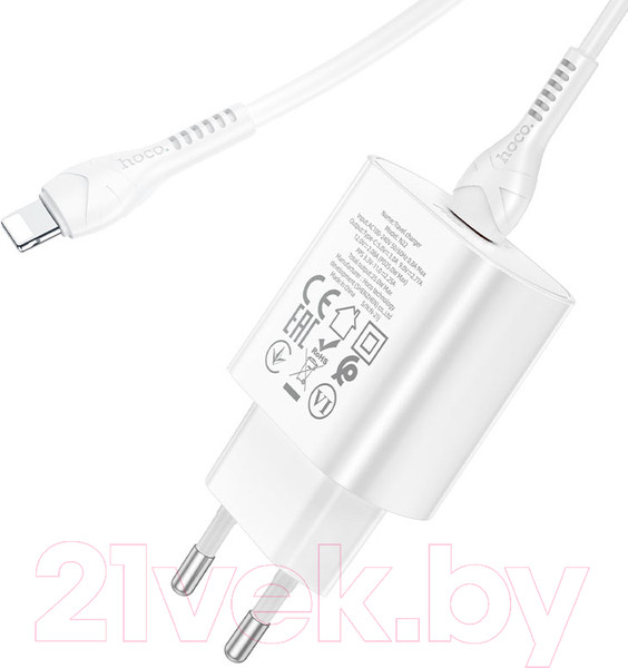 Изображение товара Зарядное устройство сетевое Hoco N22 + кабель Type-C to Lightning (белый)