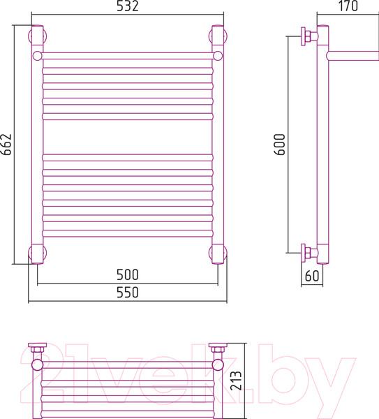 Изображение товара Полотенцесушитель водяной Сунержа Богема+ 60x50 / 00-0223-6050 (с полкой)
