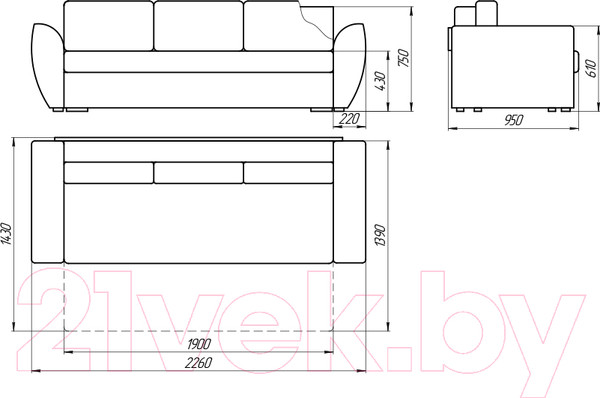 Изображение товара Диван Lama мебель Пингвин-3/6 (Bahama Grafit/Marvel Red/Amsterdam Grafit)