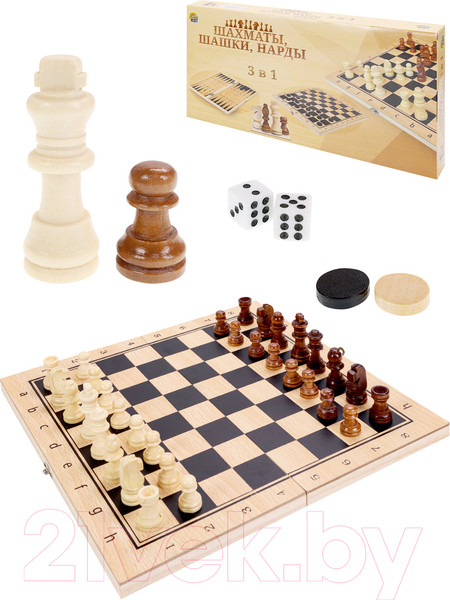 Изображение товара Набор настольных игр РЫЖИЙ КОТ 3 в 1 Дерево Шахматы, шашки, нарды / ИН-9464