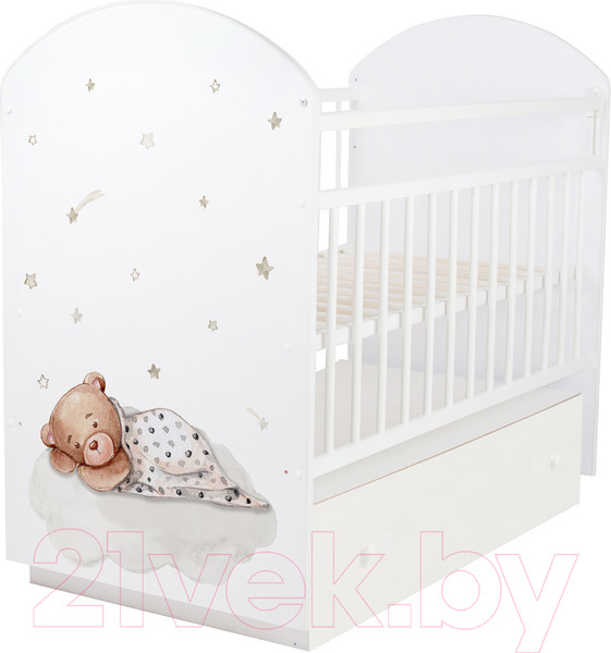 Изображение товара Детская кроватка INDIGO With Love Мишка маятник-ящик (белый)