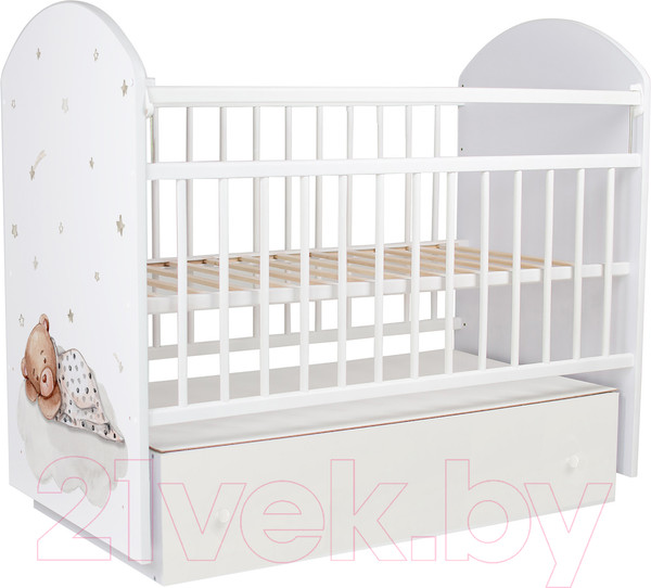 Изображение товара Детская кроватка INDIGO With Love Мишка маятник-ящик (белый)