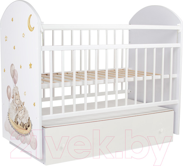 Изображение товара Детская кроватка INDIGO With Love Овечки маятник-ящик (белый)