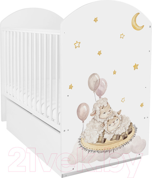 Изображение товара Детская кроватка INDIGO With Love Овечки маятник-ящик (белый)