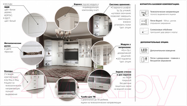 Изображение товара Комод Империал Лацио 4ящ (белое дерево)