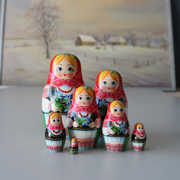 Изображение товара Матрешка сувенирная Брестская Фабрика Сувениров Белорусская матрешка с синими васильками / 7035