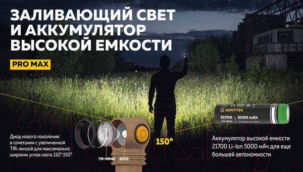 Изображение товара Фонарь Armytek Wizard C2 Pro Max Magnet USB Sand / F06701CS (песочный/белый)