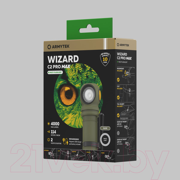 Изображение товара Фонарь Armytek Wizard C2 Pro Max Magnet USB / F06701CO (оливковый/белый)