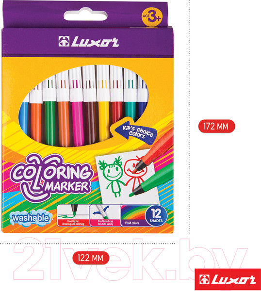 Изображение товара Фломастеры Luxor Coloring / 6101/12 BOX (12цв)