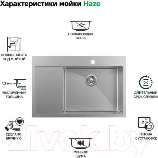 Изображение товара Мойка кухонная IDDIS Haze HAZ78SRi77