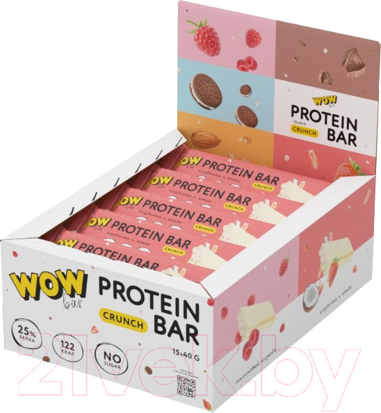 Изображение товара Набор протеиновых батончиков Prime Kraft Wowbar Crunch Клубника и кокос (15x40гр)