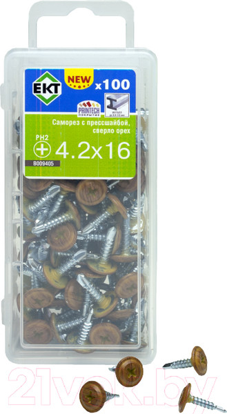 Изображение товара Саморез ЕКТ С прессшайбой Printech 4.2х16 сверло / B009405 (100шт, орех)