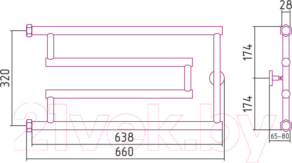 Изображение товара Полотенцесушитель водяной Сунержа High-Tech G 32x65 / 00-4051-3265