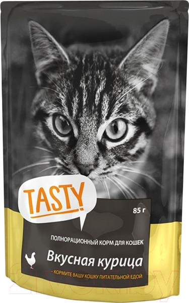 Изображение товара Влажный корм для кошек Tasty Cat С курицей в желе (85г)