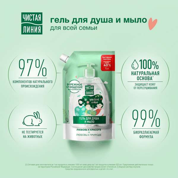 Изображение товара Гель для душа Чистая Линия Для всей семьи  (1л)