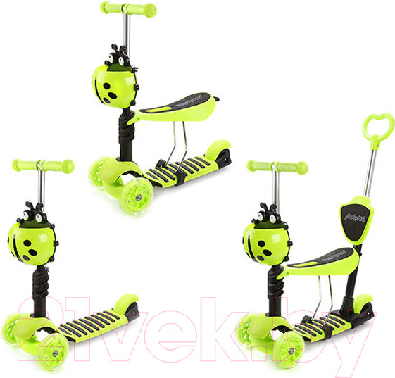 Изображение товара Самокат детский Moby Kids Божья коровка 3 в 1 / 641274 (зеленый)
