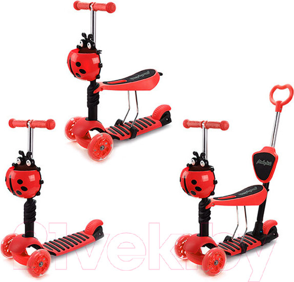 Изображение товара Самокат детский Moby Kids Божья коровка 3 в 1 / 641275 (красный)