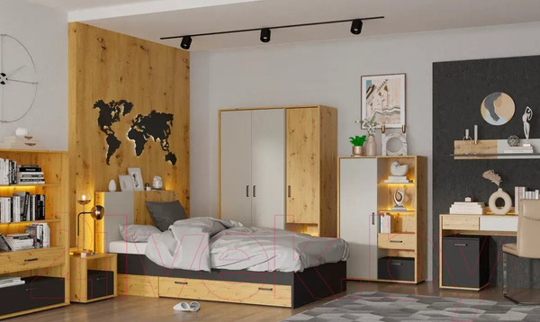 Изображение товара Шкаф НК Мебель Kubo ШК-130 / 71705578 (артизан/черный/серый)